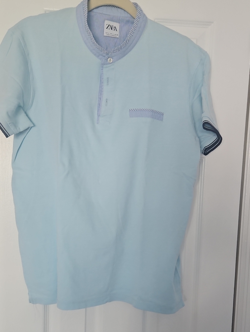 Zara Men Pale Blue Short-Sleeve Henley Polo